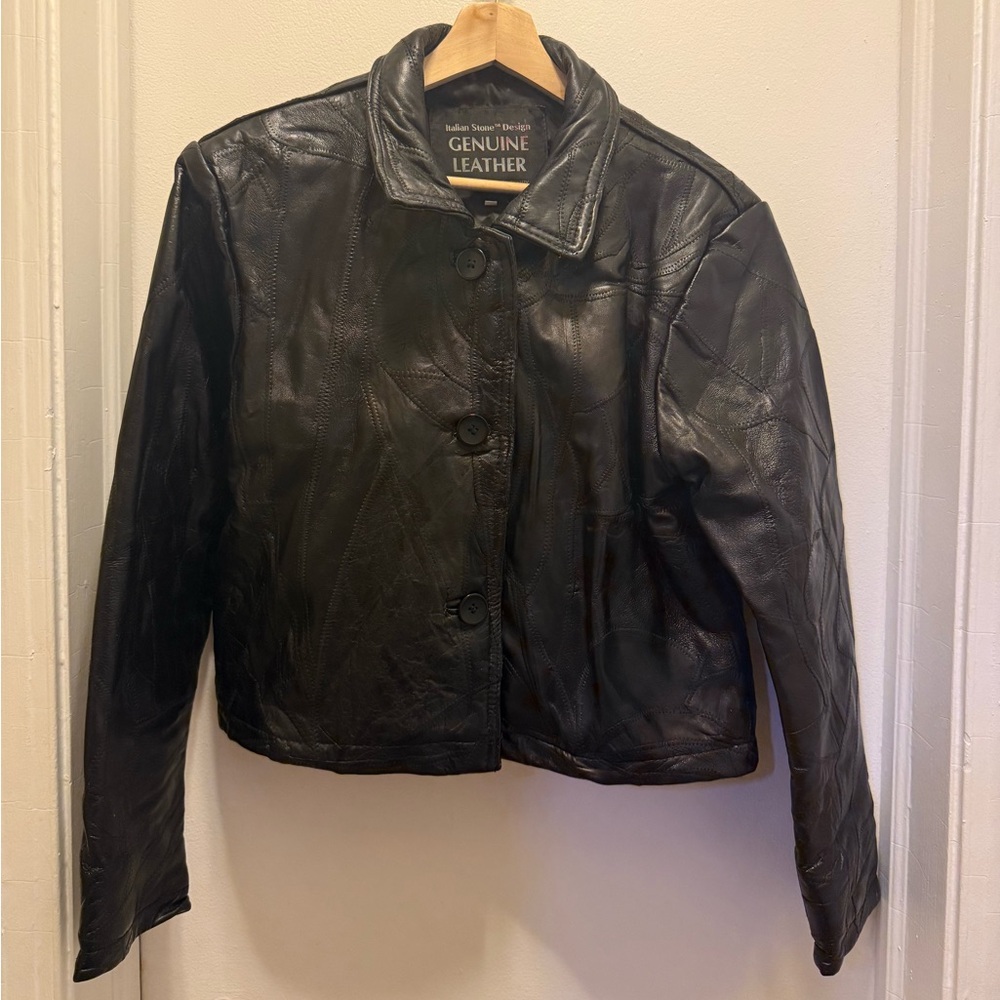 Quilted Black Leather Patchwork Jacket - image 1